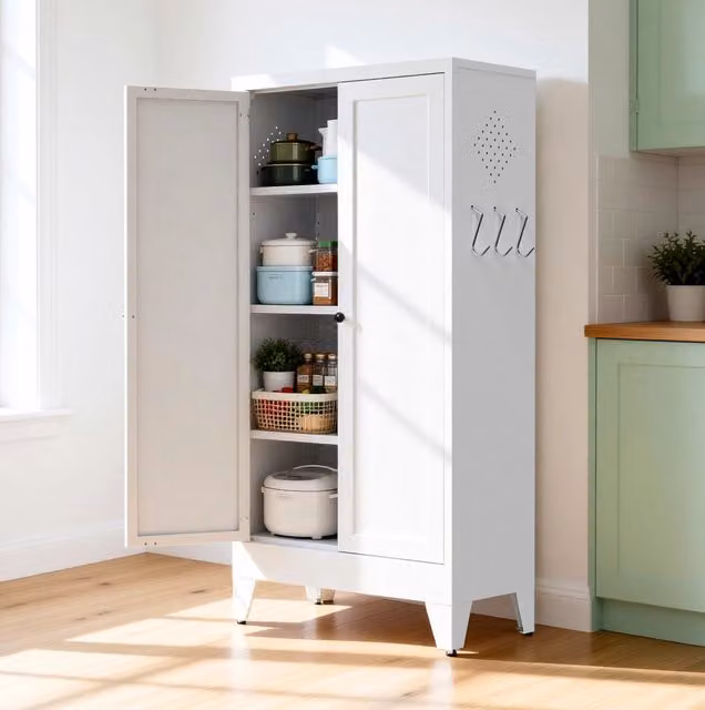 Armadio in metallo bianco con 3 ripiani regolabili e capacità di carico fino a 49,9 kg, mobile salva spazio per cucina e soggiorno, 120x60x30 cm