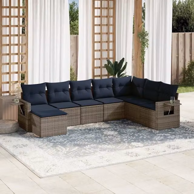 Set da giardino componibile a L vidaXL in polyrattan grigio con 8 pezzi e cuscini inclusi