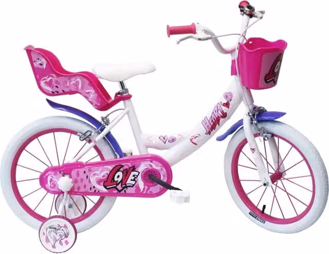 Bicicletta per bambini SCH HEART 16 pollici rosa in metallo con cestino e campanello