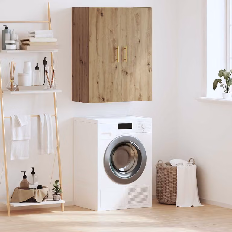 Armadietto a muro vidaXL in rovere moderno con ante a battente e ripiani interni, L: 69,5 cm, P: 34 cm, H: 90 cm