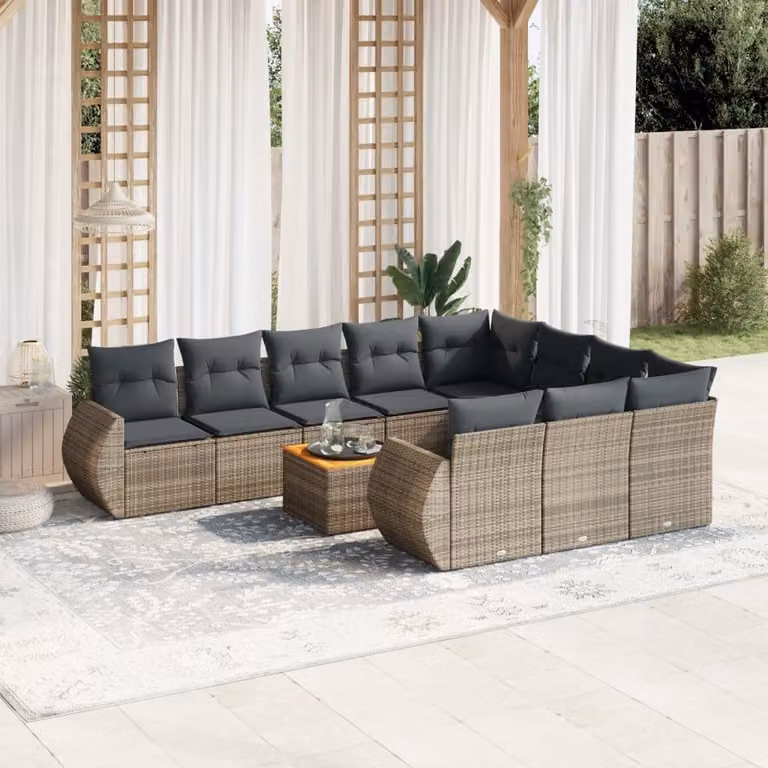 vidaXL Set Divani da Giardino 11 pz a Forma a L con Cuscini in Polyrattan Grigio