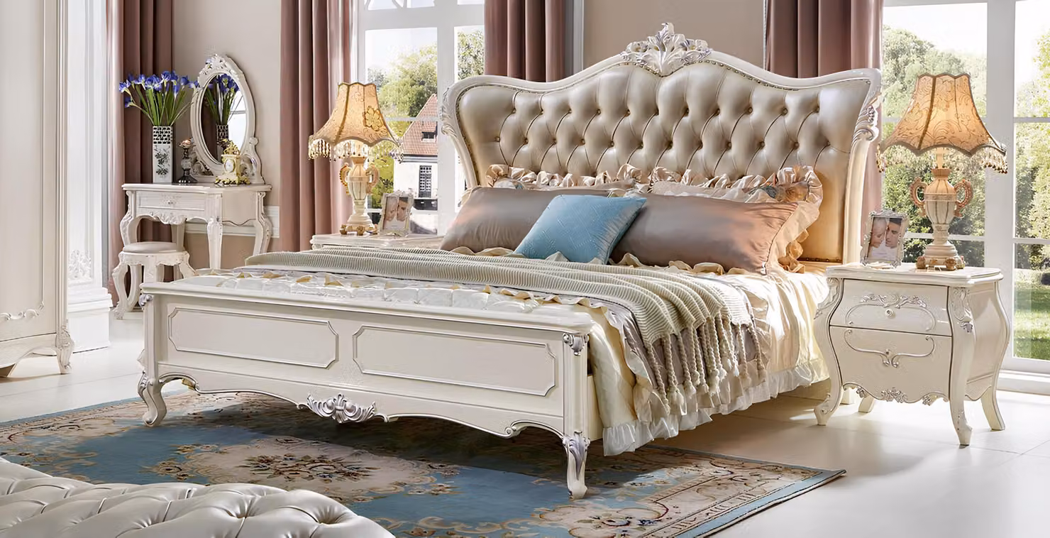 Königliches Bett Echtholz Luxus Chesterfield Betten Palast Hotel Doppelbett