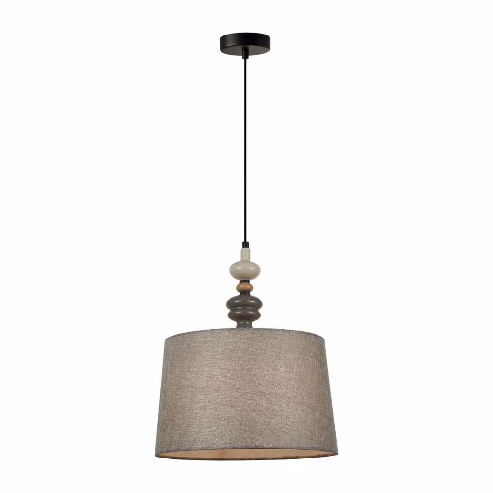 Lampada a sospensione classica per soggiorno camera da letto nero-grigio con paralume Ø34cm in tessuto elemento decorativo 1xE27 60W NEROM Italux