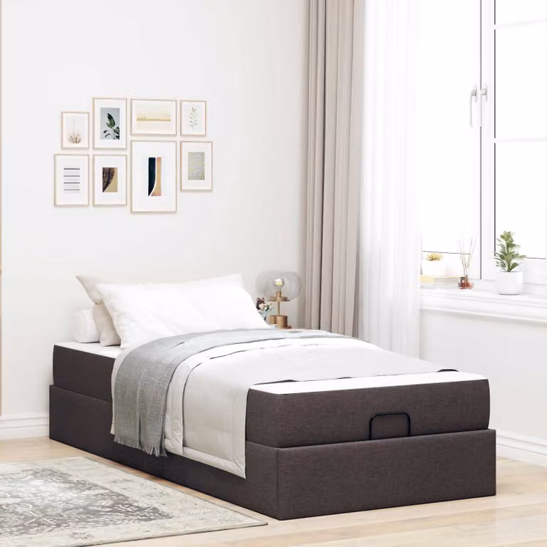 Set letto vidaXL con struttura in tessuto e materasso in schiuma, colore beige e marrone, L/P/H: 200 x 100 x 43,5 cm