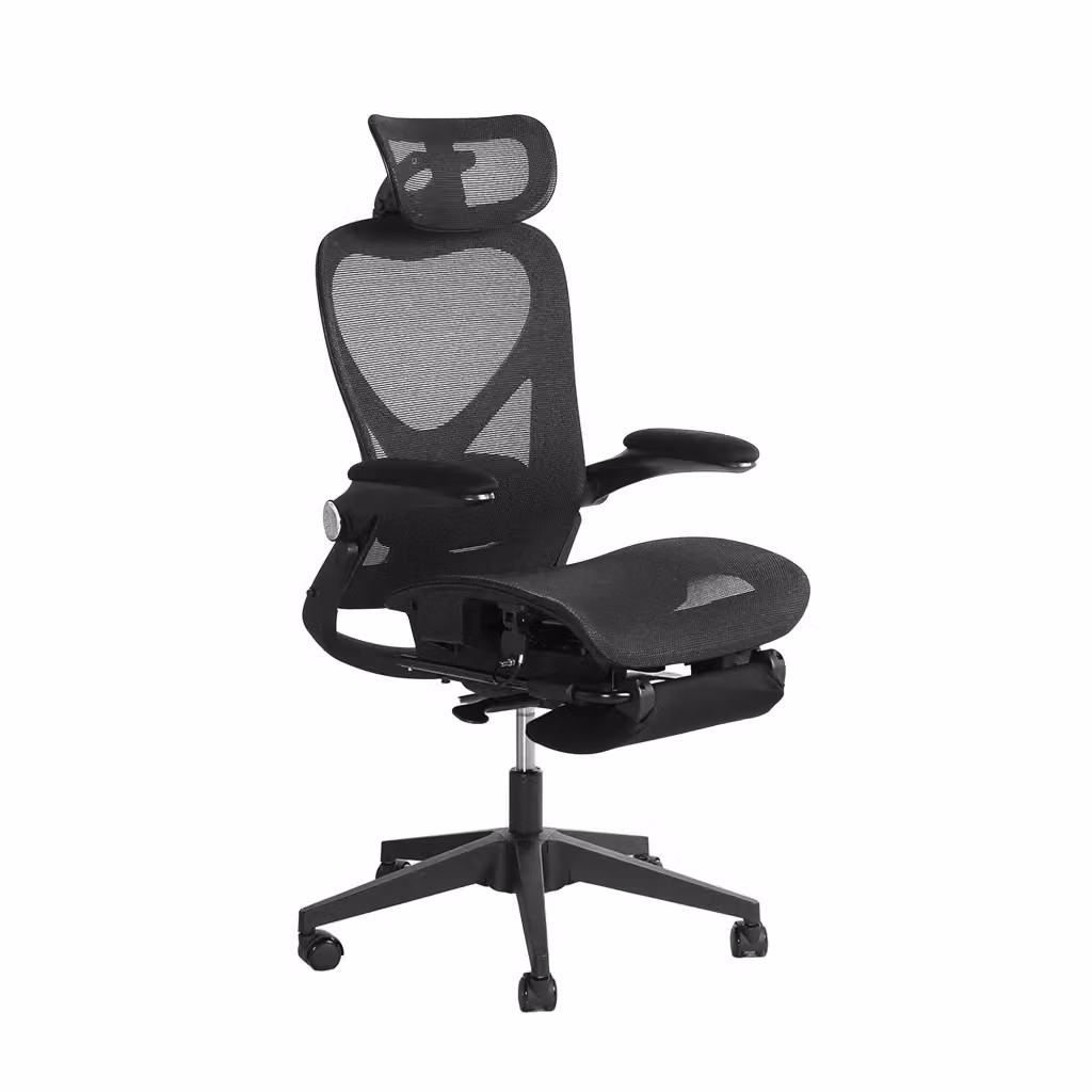 Sedia da ufficio ergonomica moderna con poggiatesta e braccioli in tessuto nero per home office – 2