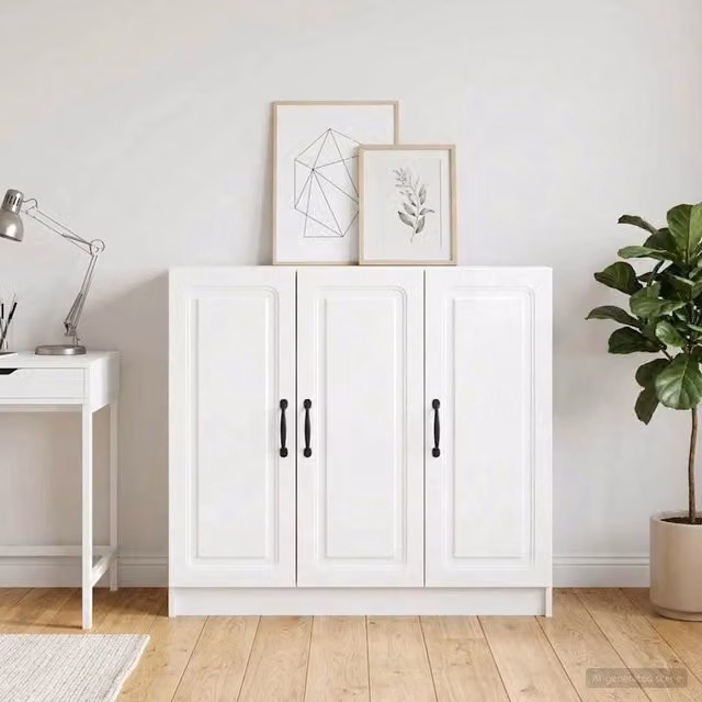 Credenza moderna vidaXL in bianco lucido con finitura MDF e metallo L: 89 cm, P: 34,5 cm, H: 77 cm