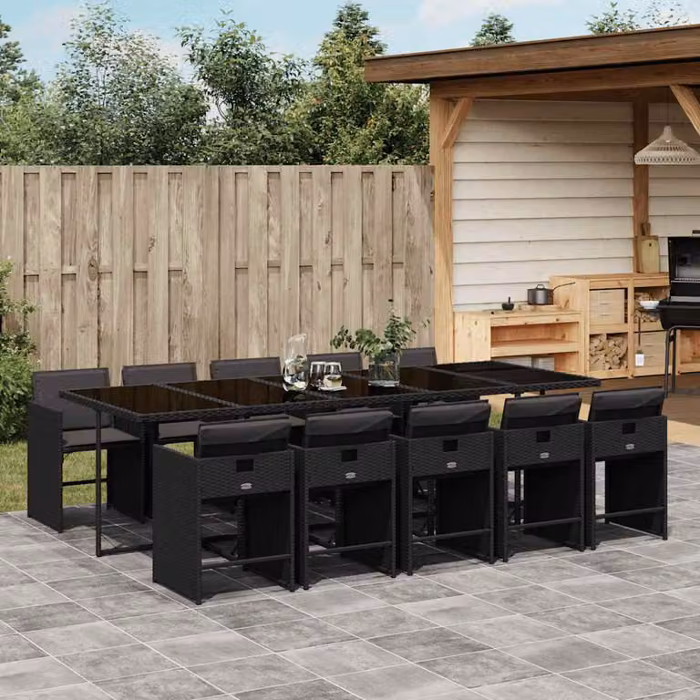 vidaXL Set da Pranzo da Giardino 11 pz in Polyrattan e Vetro Nero