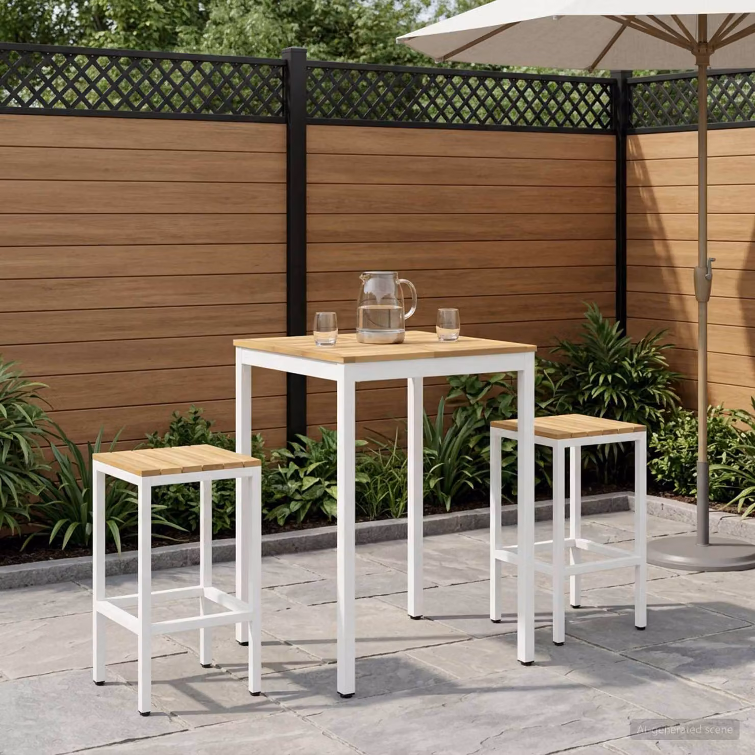 vidaXL Tavolo Bar da Giardino NAARDEN in Legno di Acacia Bianco L: 70 cm, P: 68,5 cm, H: 105 cm