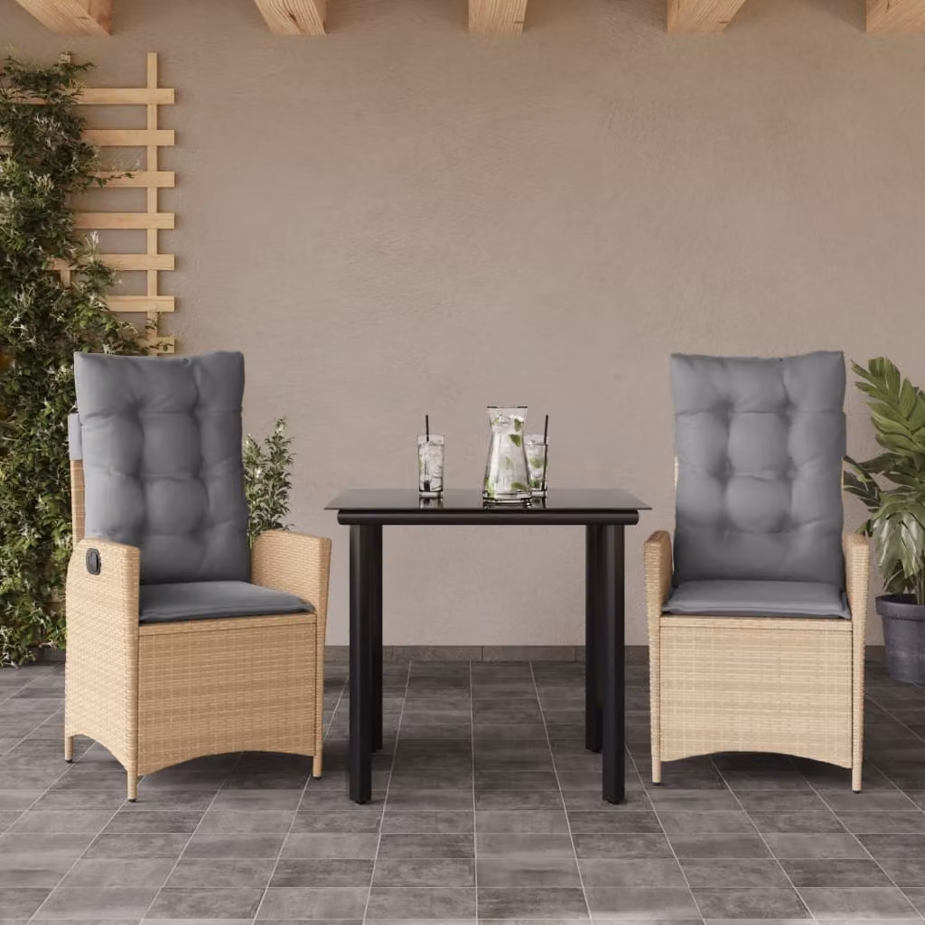 Maison Exclusive - Set da Pranzo da Giardino 3 pz con Cuscini Beige in Polyrattan
