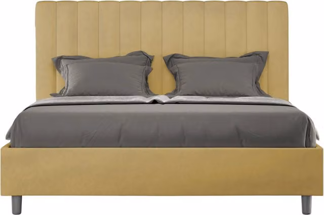 BS COM Letto matrimoniale francese con rete imbottito 140x190 microfibra ocra