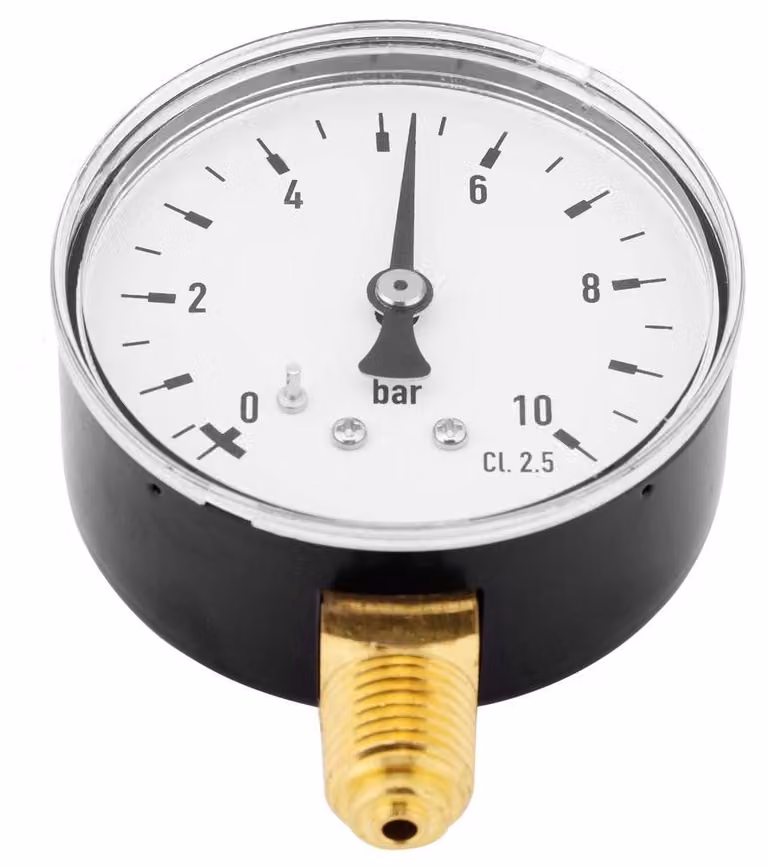 Manometro 0-10 bar, attacco 1/4" NPT, montaggio laterale, per aria/acqua/olio/gas