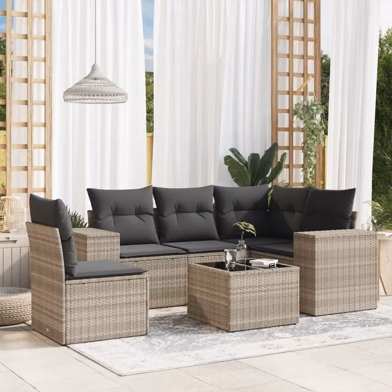 Maison Exclusive - Set Divano da Giardino 6pz con Cuscini Grigio Chiaro Polyrattan