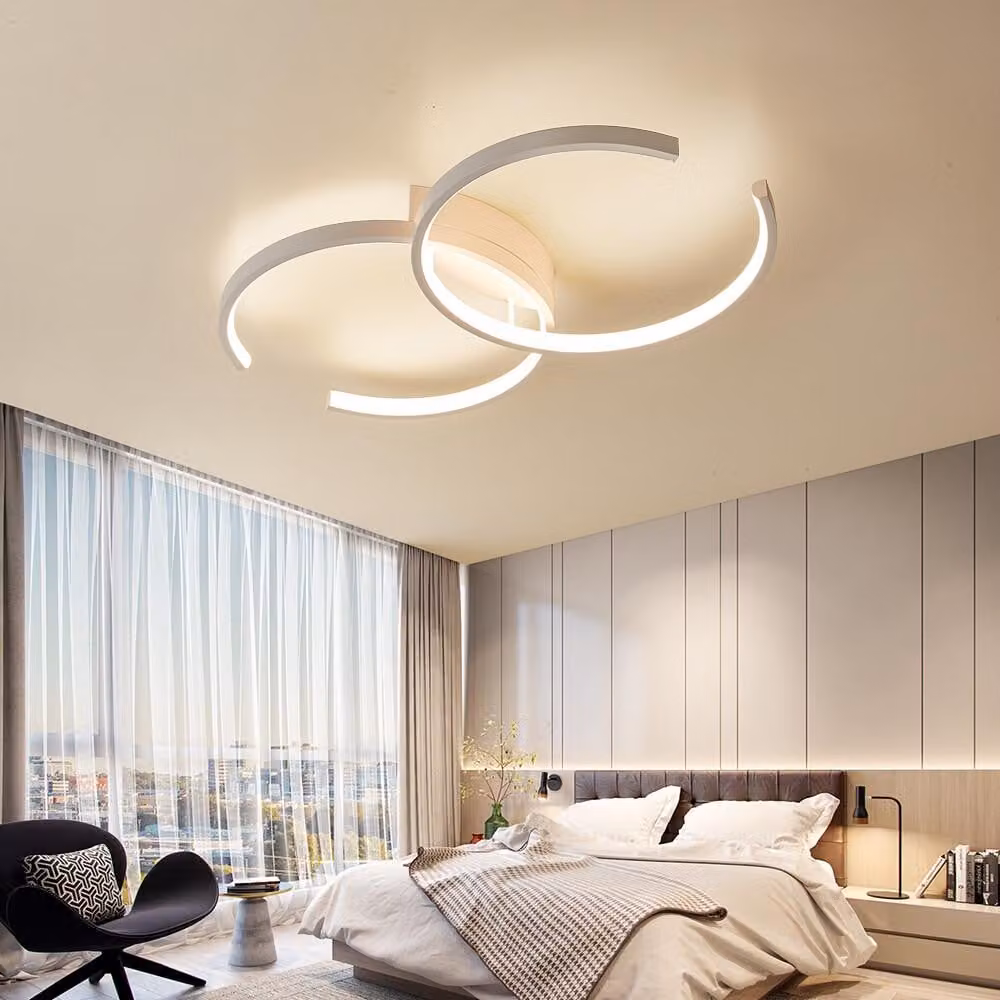 Plafoniera LED Lampada da soffitto SX8718W con telecomando Colore luce/luminosità regolabile dimmerabile Struttura in metallo laccato bianco Plafoniera LED per camera da letto