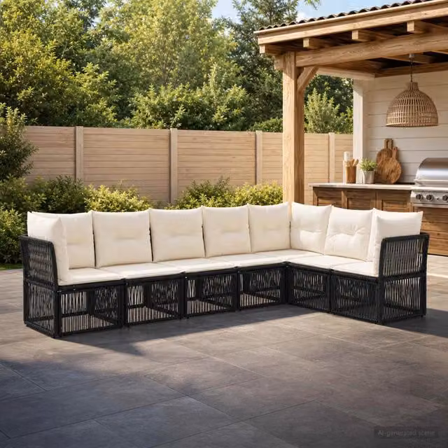 Set Divano da Giardino 7 pz Nero polyrattan 3434233