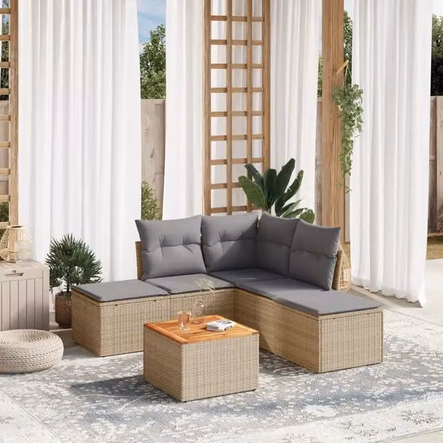Set Divano da Giardino 6 pz con Cuscini Beige Misto Polyrattan 3256003