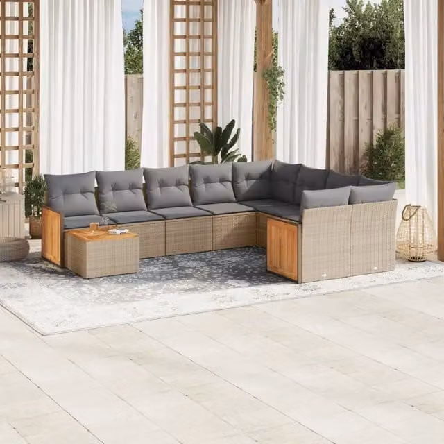 Set Divano da Giardino Moderno VIDAXL in Polyrattan con 10 Cuscini Beige e Grigio