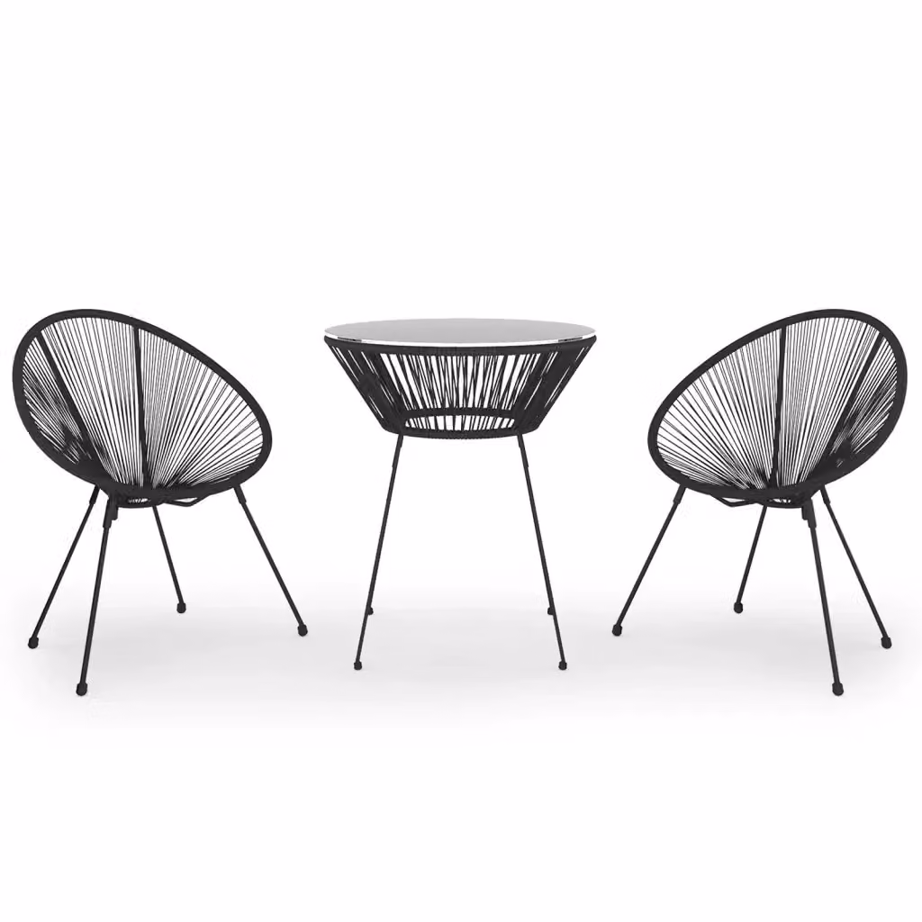 Set da Pranzo per Giardino Moderno vidaXL in Polyrattan Nero con Piano in Vetro, 3 Pezzi – 2