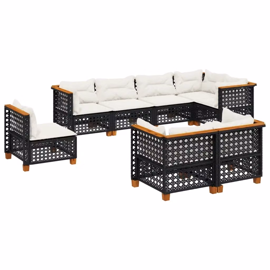Set di Divani da Giardino vidaXL a Forma di L in Polyrattan con 8 Cuscini, Nero e Bianco – 2
