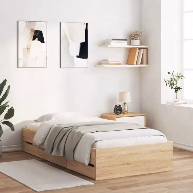 Giroletto Cassetti-Struttura Letto con contenitore Rovere Sonoma 75x190 cm Legno Multistrato 217069