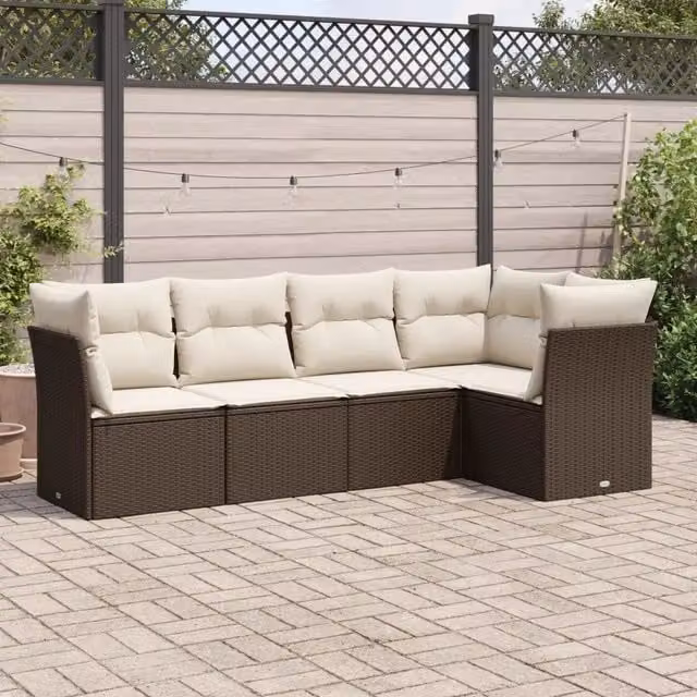 Set Divano da Giardino 5 pz con Cuscini-Sofa da Giardino-Divanetto da esterno Marrone in Polyrattan 991876