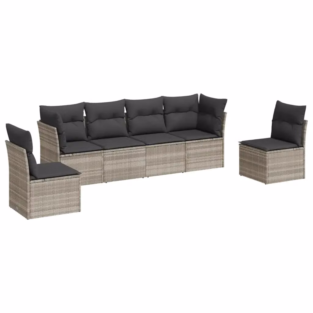 vidaXL Set Divano da Giardino a L in Polyrattan Grigio con Cuscini Imbottiti – 2