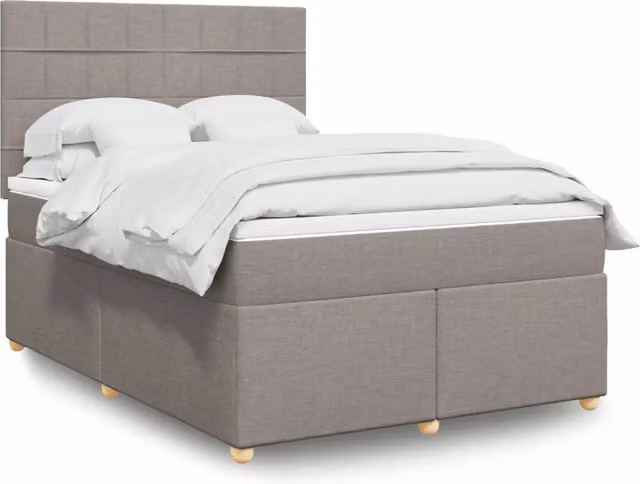 Letto Ibrido con Giroletto a Molle e Materasso vidaXL in Tessuto, Colore Tortora, L/P/H: 140 x 200 x 150,5 cm