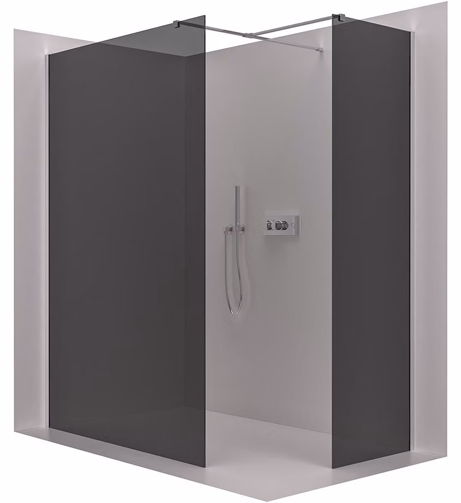 CERANO - Box doccia Walk-in Onyx T L/P - 8 mm - montante squadrato - cromo, vetro grafite - 140x140x200 cm