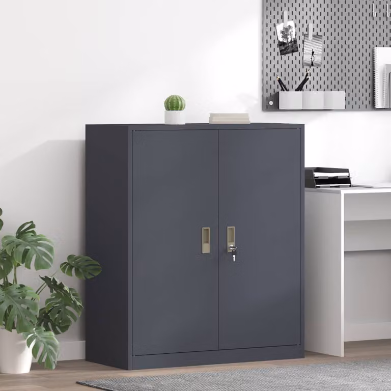 Armadio in metallo vidaXL stile industrial con ante a battente e serratura, colore antracite opaco, L: 90 cm, P: 40 cm, H: 105 cm