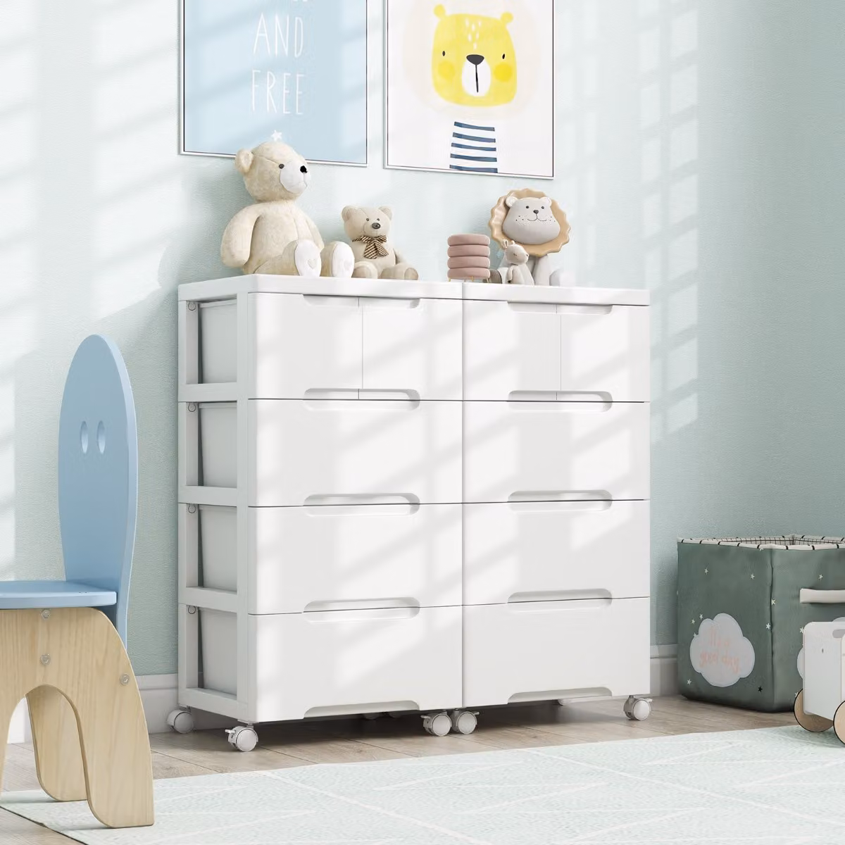Carrello contenitore Costway con 4 cassetti su ruote in plastica, armadietto di stoccaggio moderno per casa e ufficio, Bianco