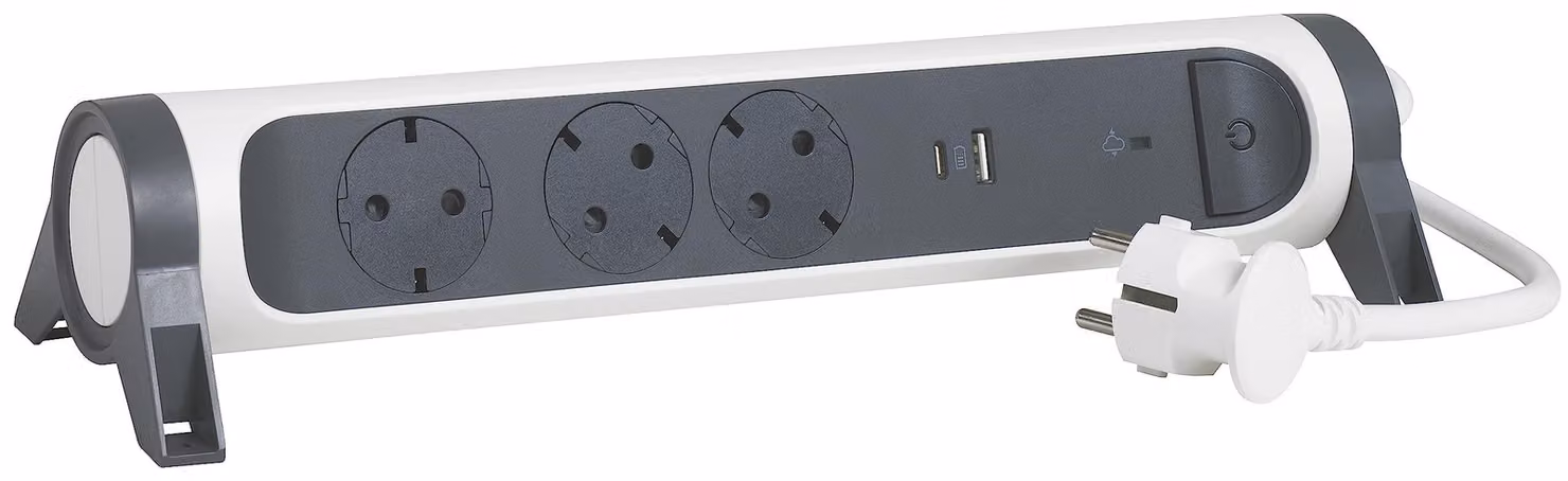 Presa di corrente girevole 3x Legrand, USB-A, USB-C, SPD, cavo da 1,5 m bianco-nero 694508
