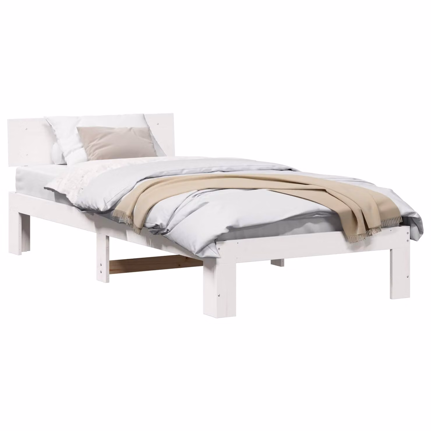 Struttura del letto moderna vidaXL in pino massello bianco 90 x 200 cm