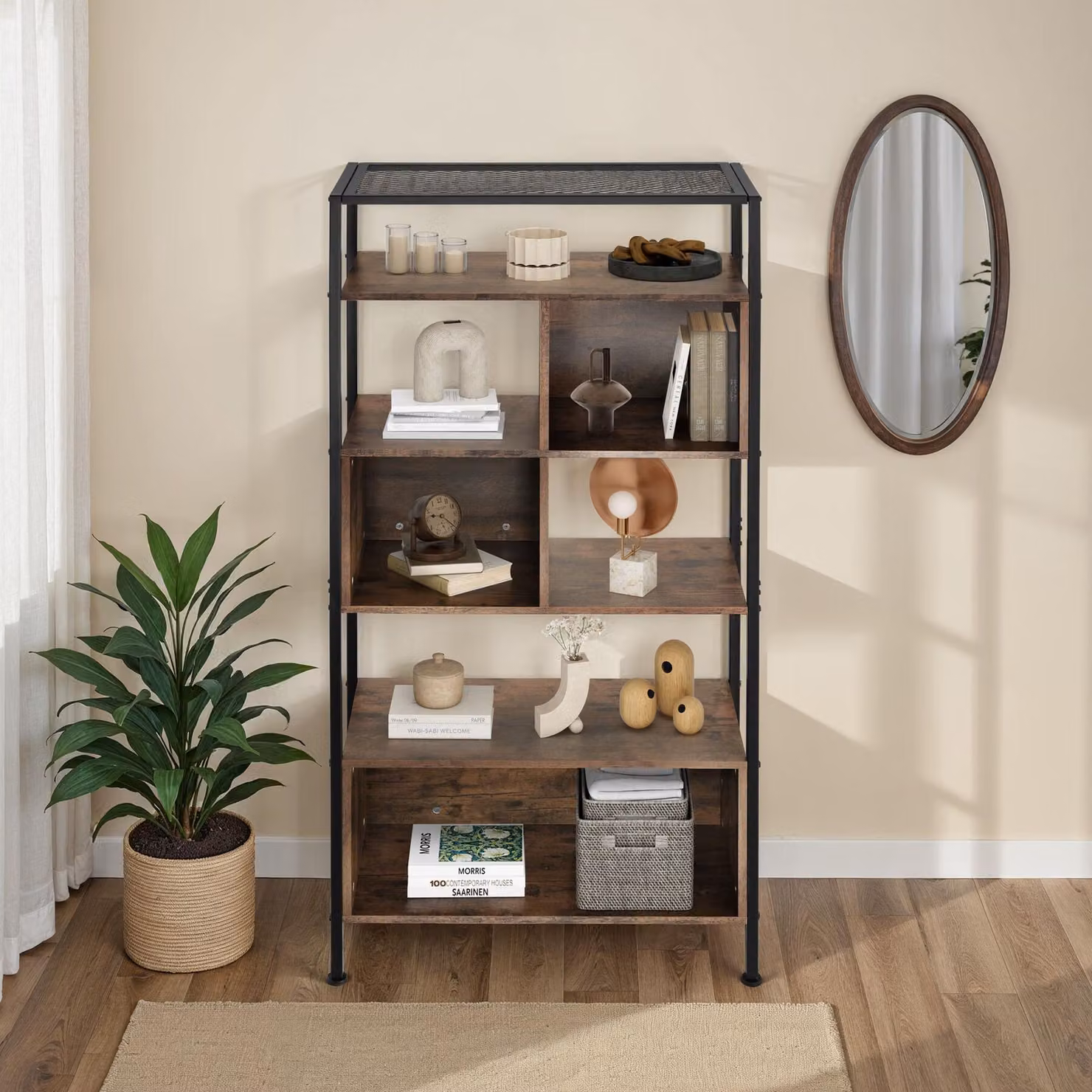 Libreria Hastings TecTake in stile industriale con finitura opaca, colore nero e marrone, L: 75 cm, P: 31 cm, H: 170,5 cm – 1