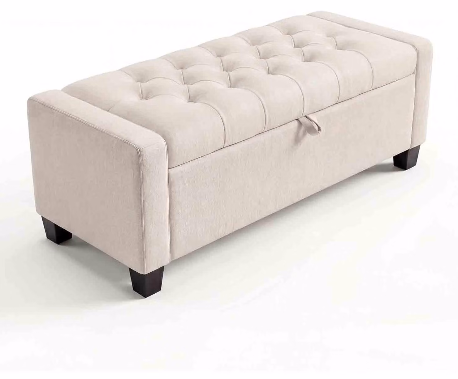 Panca contenitore beige, con spazio di stoccaggio, larghezza 129 cm, rivestita e con struttura in metallo