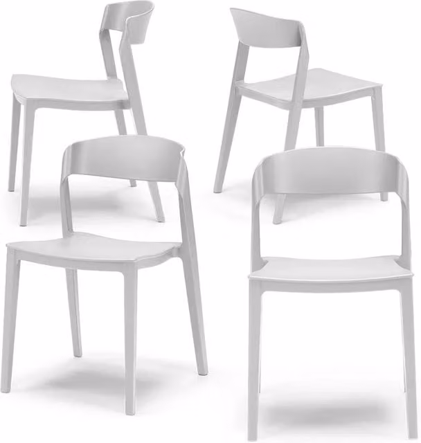 Set 4 Sedie in polipropilene PAOLA, impilabile, idrorepellente, resistenza raggi UV, design moderno, ideale per sala da pranzo, cucina, sala d’attesa, bar, ristoranti, giardino, colore Bianco