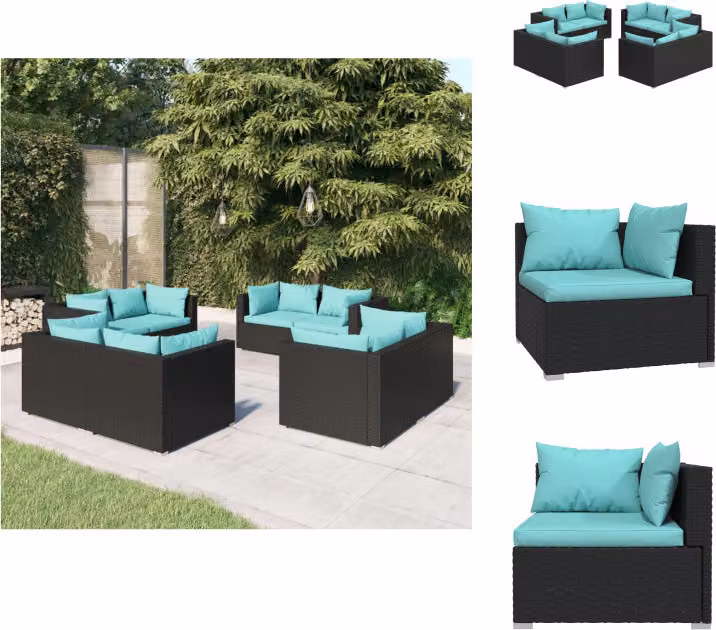 vidaXL set salotto da giardino 8 pezzi con cuscini in poly rattan nero - Set di mobili da giardino
