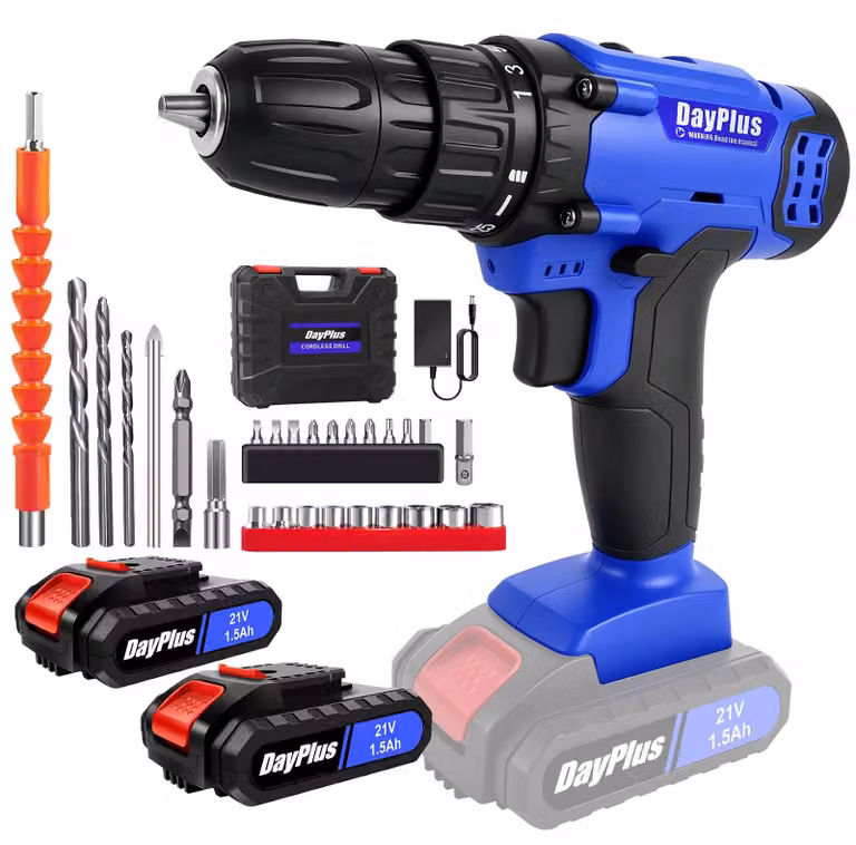 Trapano avvitatore a batteria - WZ-DRILL2 - 21 V - 2 batterie da 1,5 Ah - 45 Nm - 25+1 livelli di coppia - Motore brushless con 2 velocità, luce LED e 26 accessori