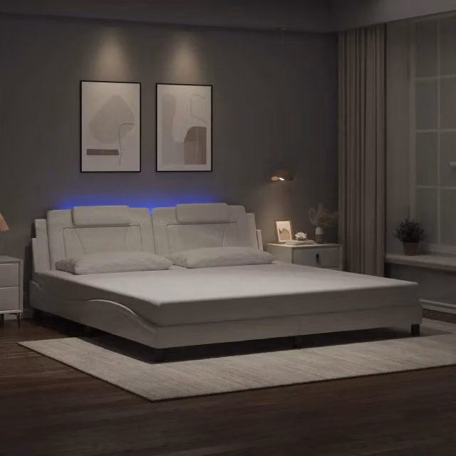 Letto Giroletto Viana vidaXL Bianco con LED e porte USB, L/P/H: 200 x 200 x 74,5 cm
