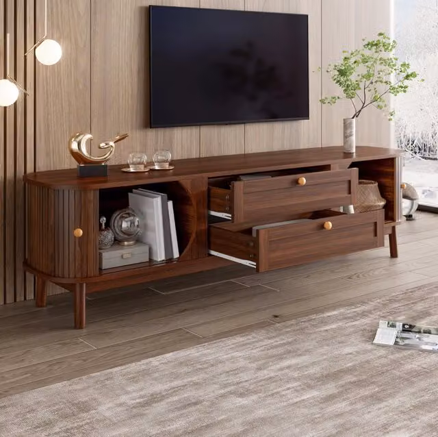 Mobile TV in MDF color noce con ante scorrevoli e cassetti