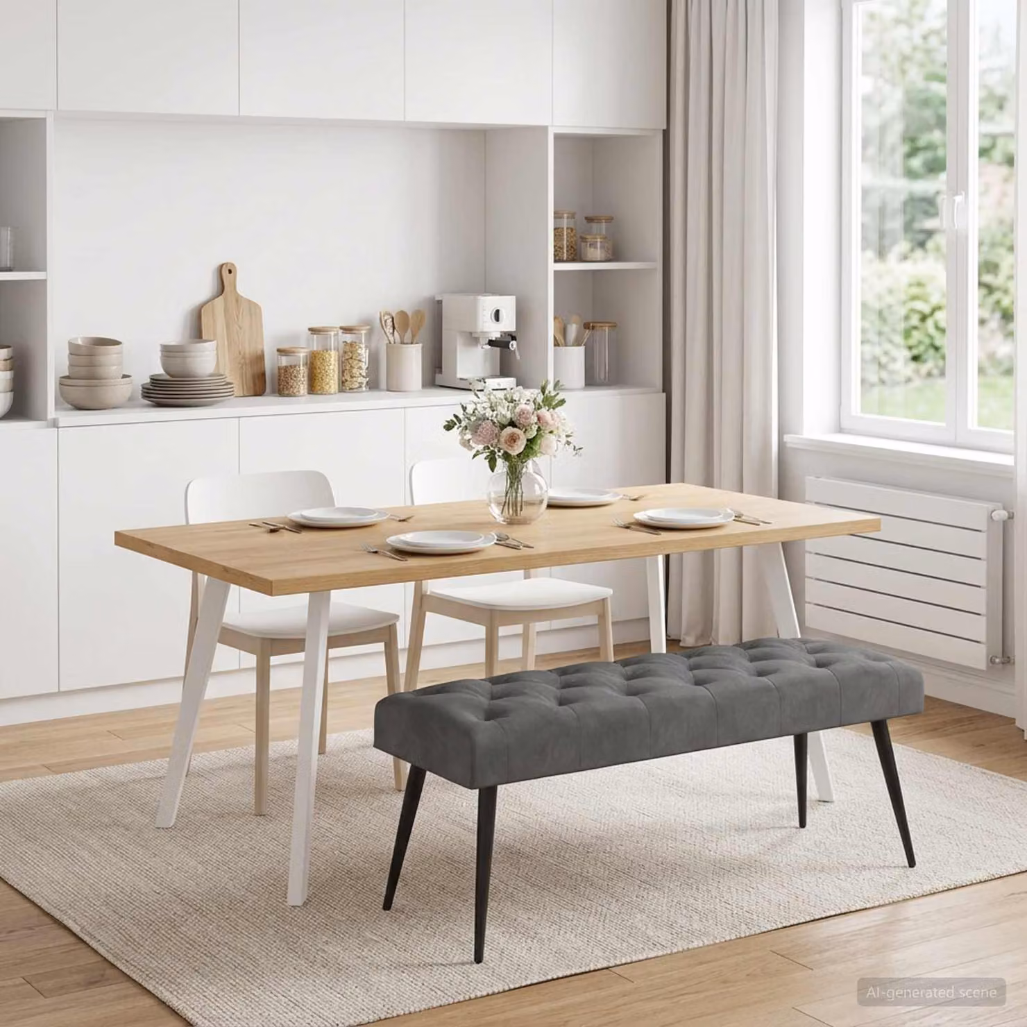 Panchina moderna vidaXL in velluto grigio con bottoni imbottiti L: 110 cm, P: 40 cm, H: 46 cm