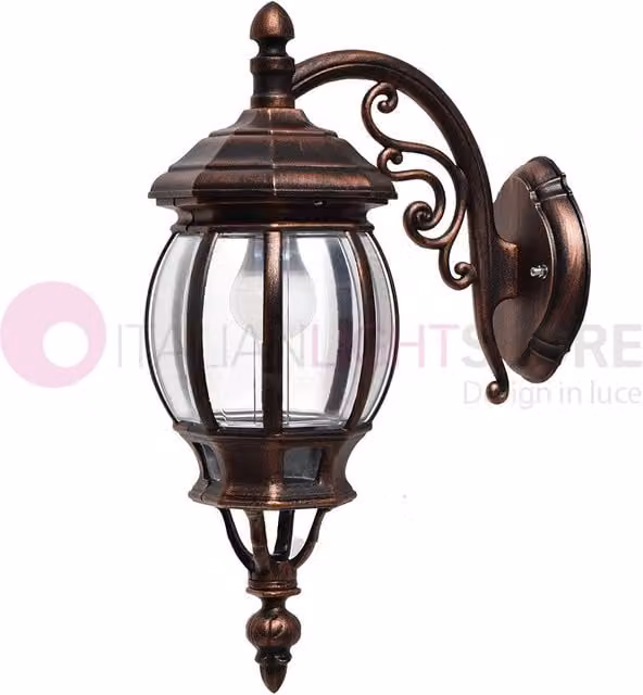 Applique ENEA Gardenlight Lanterna da Parete Classica in Alluminio Nero e Rame per Esterno – 1