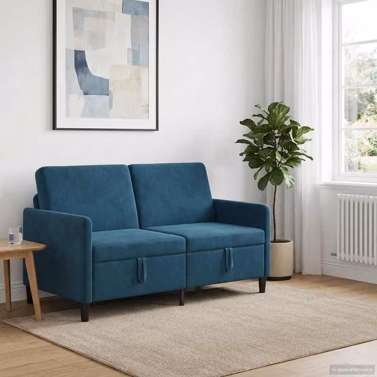 Divano moderno vidaXL con contenitore apribile in tessuto blu, L: 152 cm, P: 78 cm, H: 87 cm