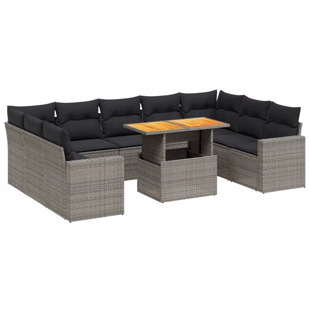 Set Divano da Giardino vidaXL 10 pz a L con Cuscini Grigio in Polyrattan e Legno di Acacia – 2