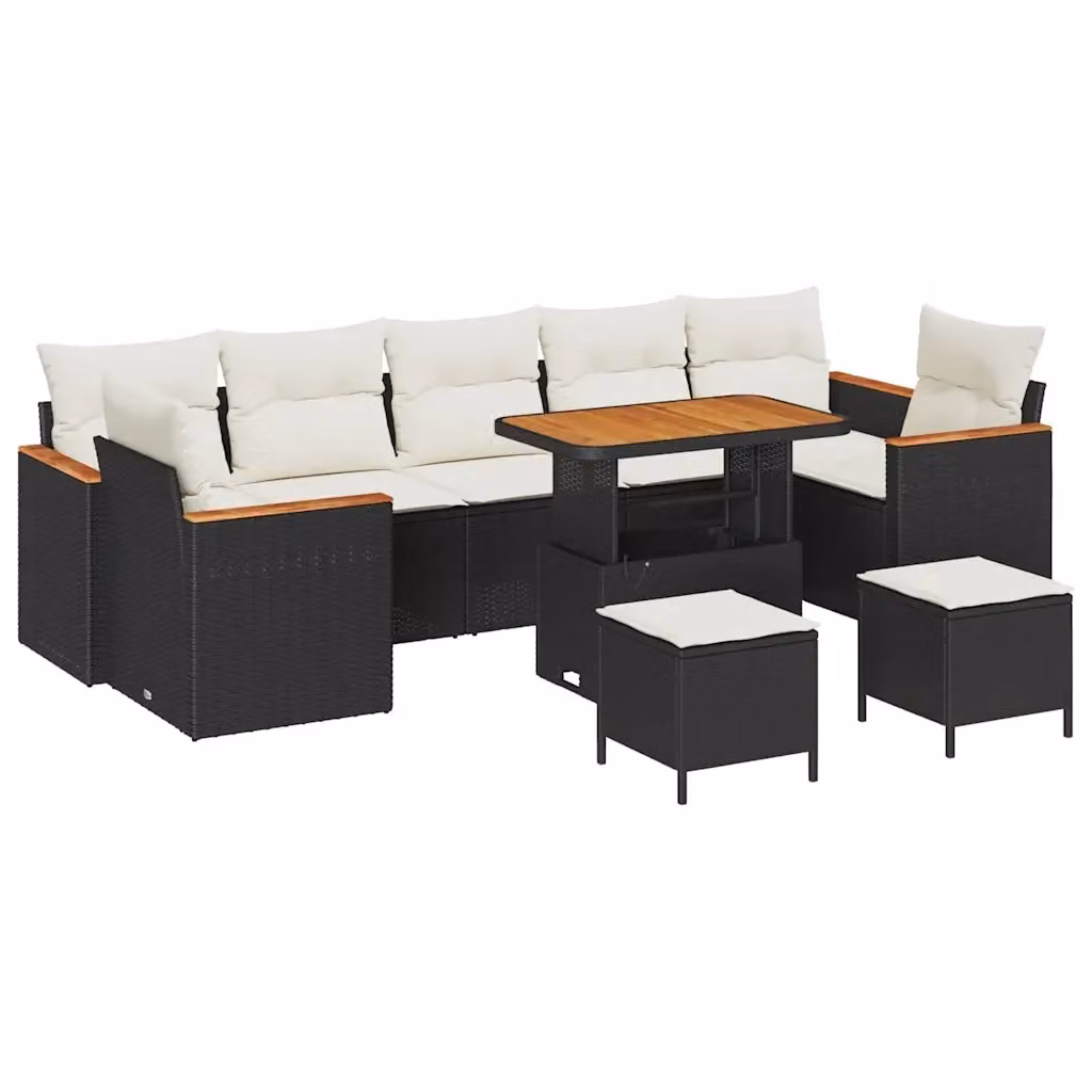 Set Divano da Giardino vidaXL 10 Pezzi in Polyrattan Nero con Cuscini e Tavolino da Esterno – 2