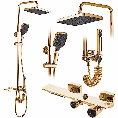 Rea - Colonna Doccia Helix Sistema Doccia In Ottone Oro Per Bagno (Oro) 38x30x114,5cm