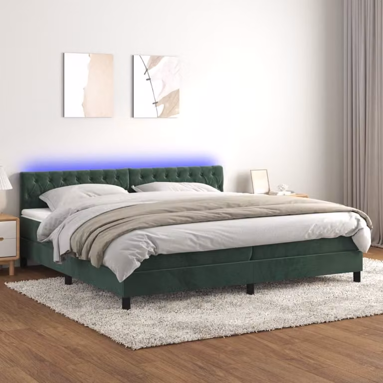 Maison Exclusive - Letto a Molle con Materasso e LED Verde Scuro 200x200cm Velluto