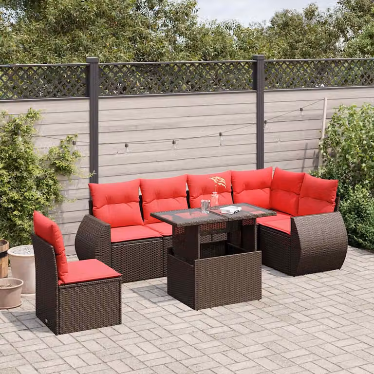 Maison Exclusive - Set di 7 pezzi per giardino con cuscini, marrone, polyrattan