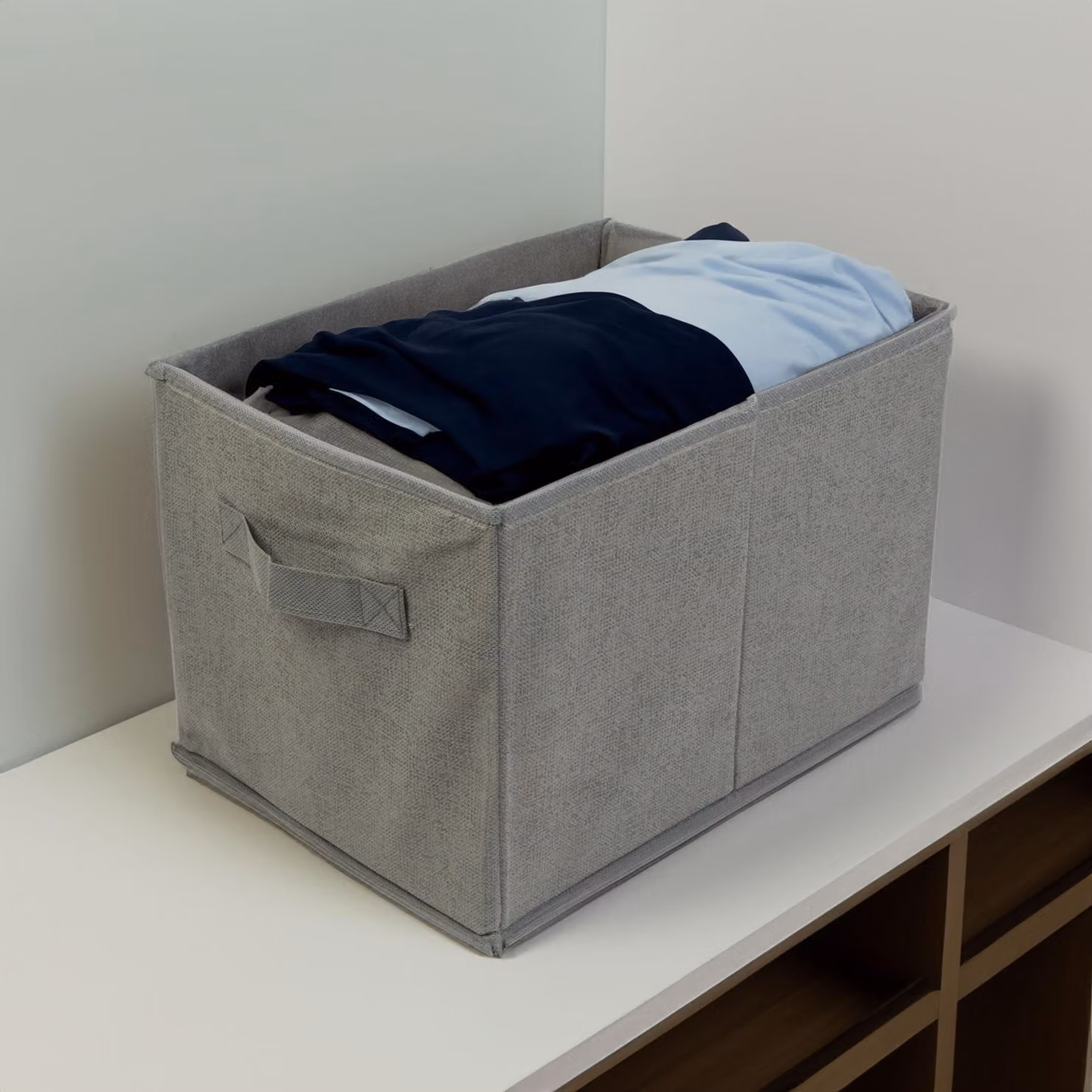Contenitore in tessuto con maniglia – Contenitore pieghevole – Grigio – 32 x 22 x 22 cm – 15 l [BW2076]