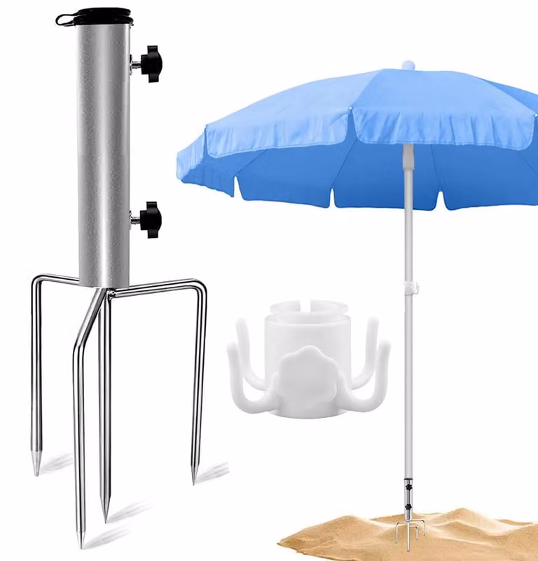 Supporto per ombrellone con picchetto da terra - 4 picchetti - Base per ombrellone da esterno - Adatto per pali di ombrellone fino a 36 mm - Ideale per spiaggia, sabbia, prato