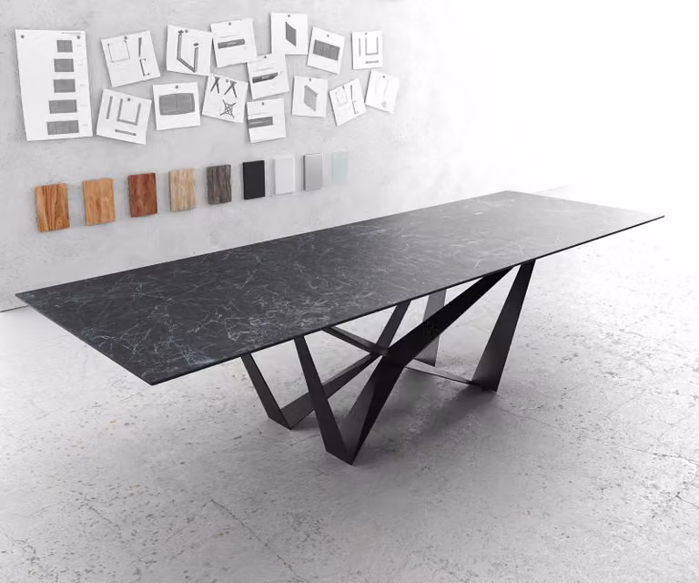 Tavolo da pranzo DELIFE Edge 300x100 cm Vetroceramica Laminam® Nero Greco Antracite Spider Acciaio piatto Nero