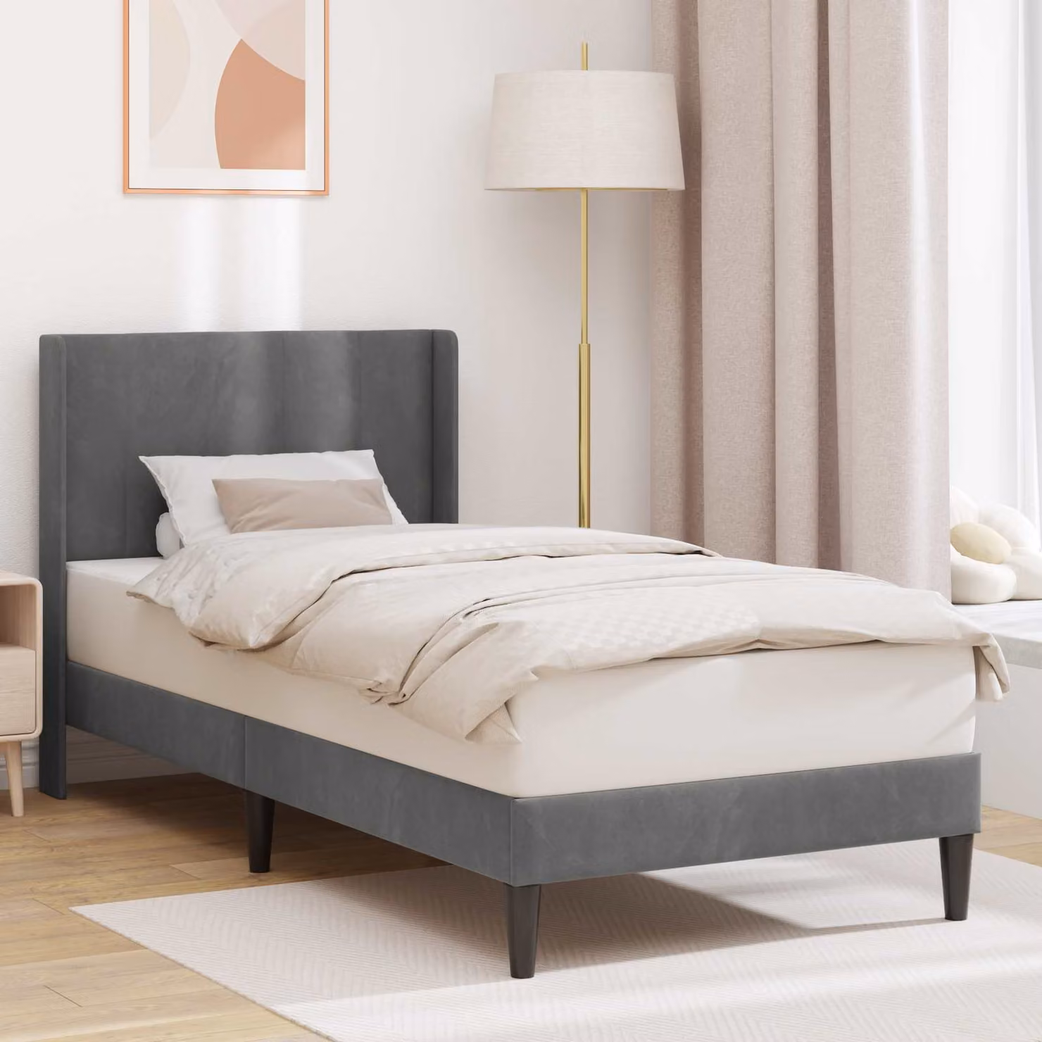 Struttura del letto vidaXL in velluto grigio con design minimalista L/P/H: 100 x 200 x 96 cm